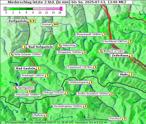 Niederschlag, 13. 7. 2025