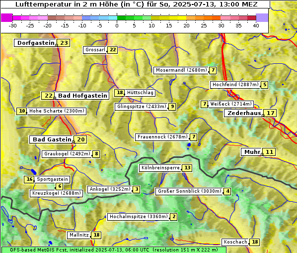 Temperatur, 13. 7. 2025