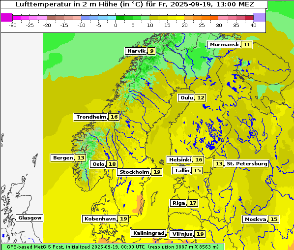Temperatur, 19. 9. 2025
