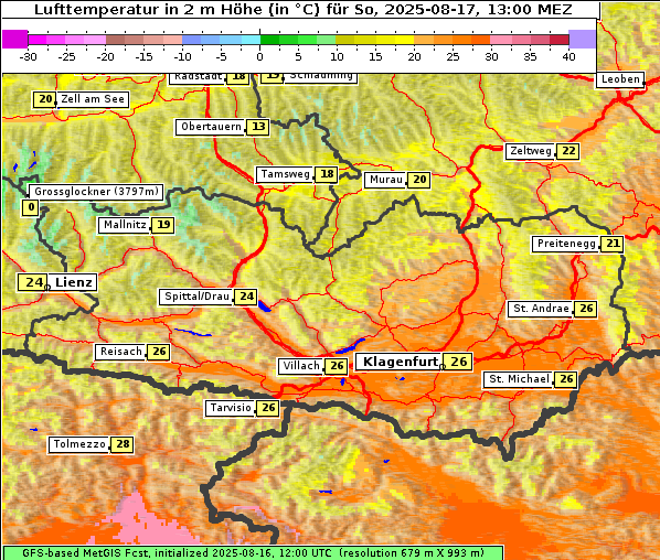 Temperatur, 17. 8. 2025