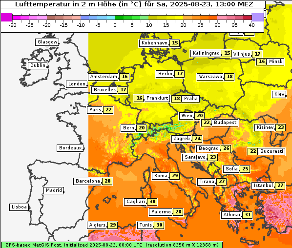 Temperatur, 23. 8. 2025