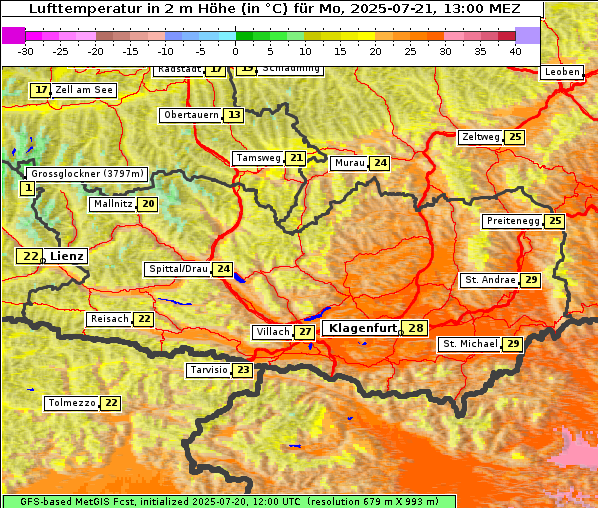 Temperatur, 21. 7. 2025