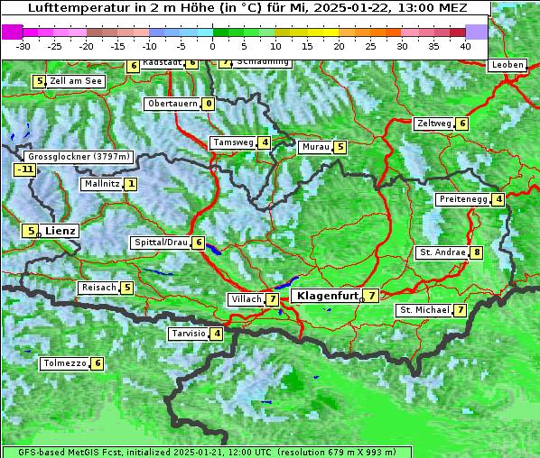 Temperatur, 22. 1. 2025