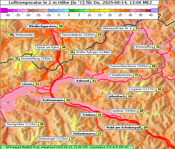 Temperatur, 14. 8. 2025