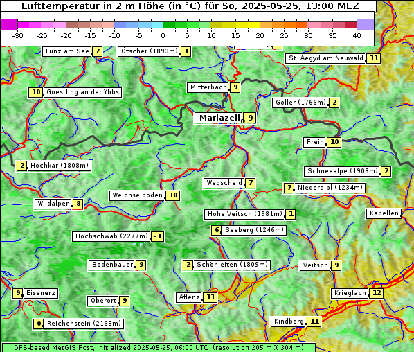 Temperatur, 25. 5. 2025