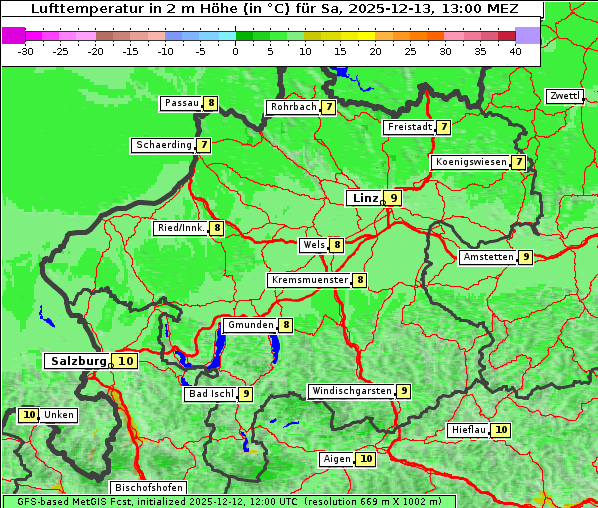 Temperatur, 13. 12. 2025