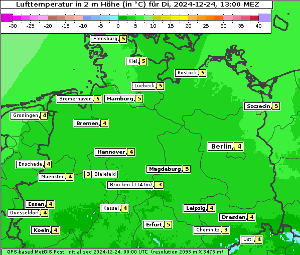 Temperatur, 24. 12. 2024