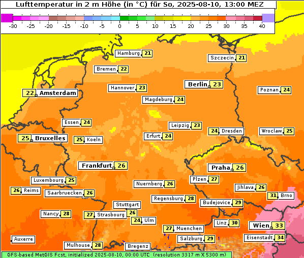 Temperatur, 10. 8. 2025