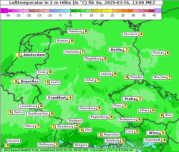 Temperatur, 16. 3. 2025