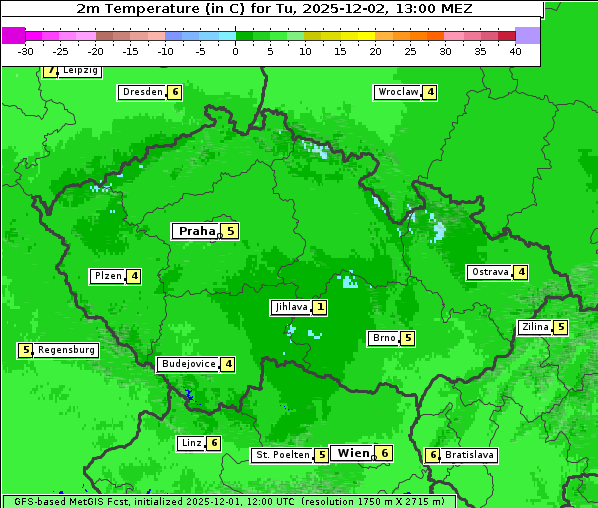Temperatur, 2. 12. 2025