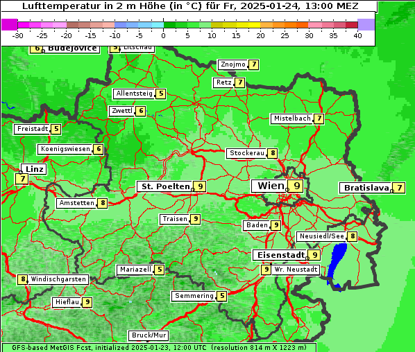 Temperatur, 24. 1. 2025