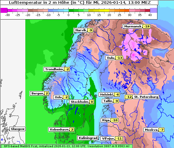 Temperatur, 14. 1. 2026
