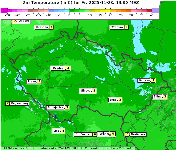 Temperatur, 28. 11. 2025