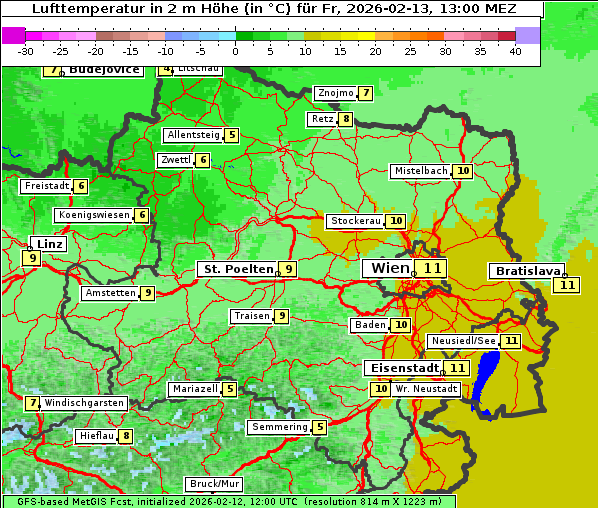 Temperatur, 13. 2. 2026