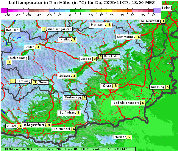 Temperatur, 27. 11. 2025