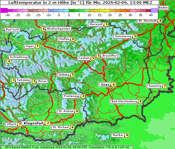 Temperatur, 9. 2. 2026