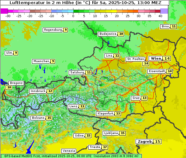 Temperatur, 25. 10. 2025