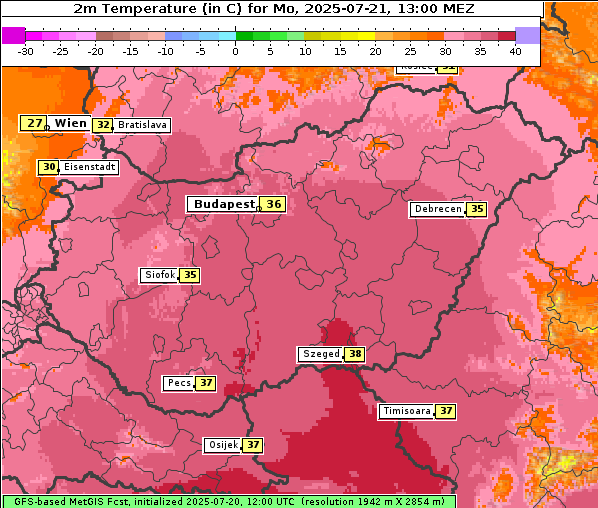 Temperatur, 21. 7. 2025