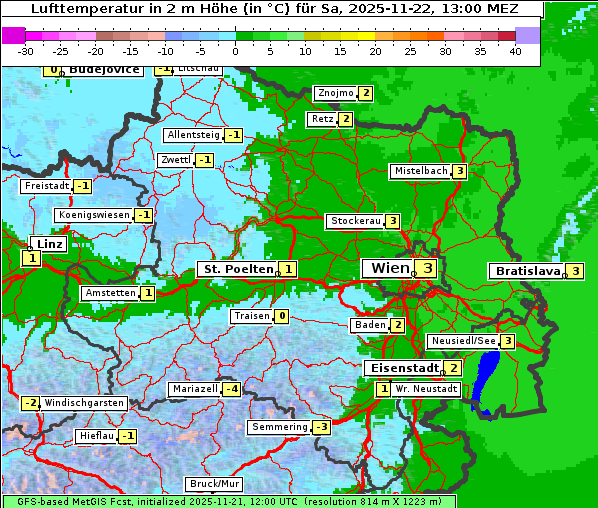 Temperatur, 22. 11. 2025