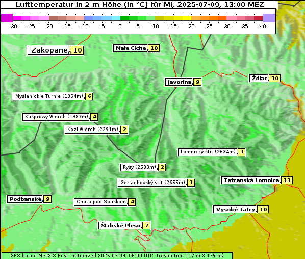 Temperatur, 9. 7. 2025