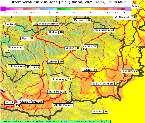 Temperatur, 27. 7. 2025
