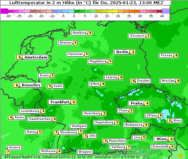 Temperatur, 23. 1. 2025