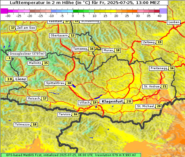 Temperatur, 25. 7. 2025