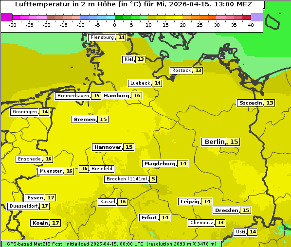 Temperatur, 15. 4. 2026