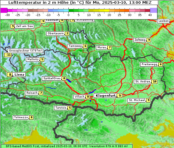 Temperatur, 10. 3. 2025