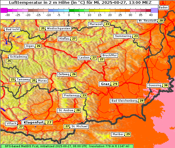 Temperatur, 27. 8. 2025