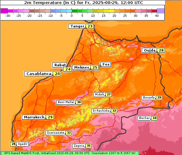 Temperatur, 29. 8. 2025