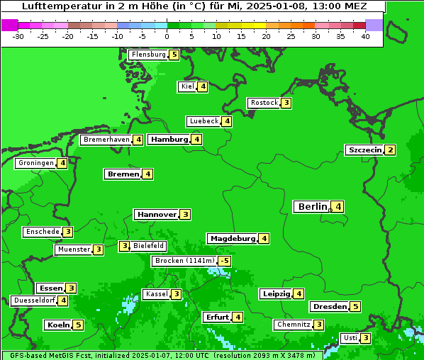 Temperatur, 8. 1. 2025