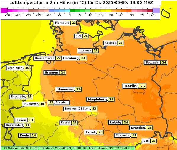 Temperatur, 9. 9. 2025