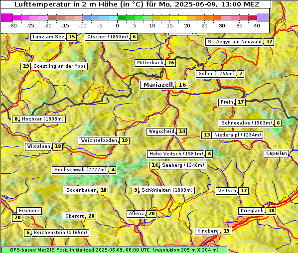 Temperatur, 9. 6. 2025