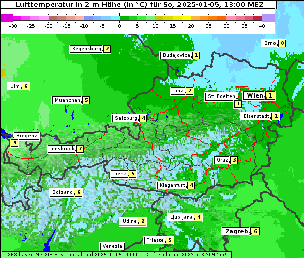 Temperatur, 5. 1. 2025