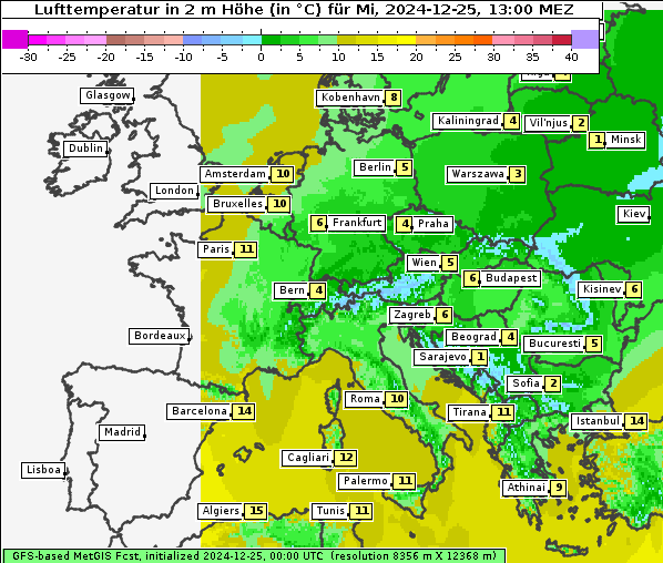 Temperatur, 25. 12. 2024