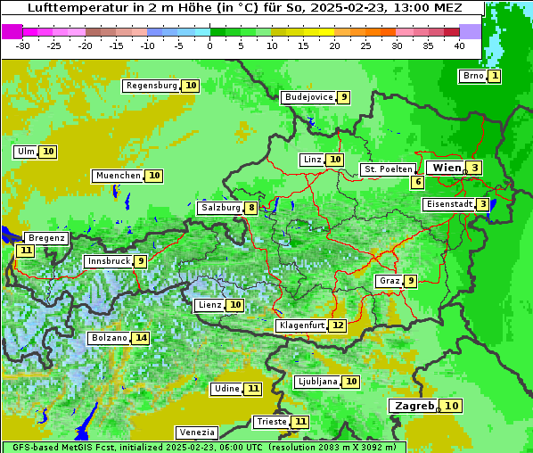 Temperatur, 23. 2. 2025