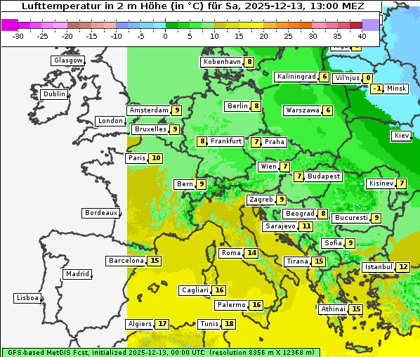 Temperatur, 13. 12. 2025