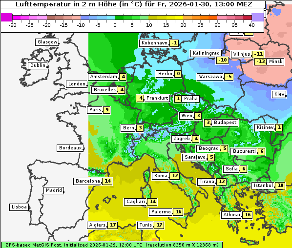 Temperatur, 30. 1. 2026