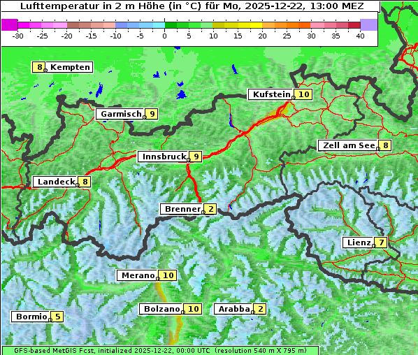 Temperatur, 22. 12. 2025