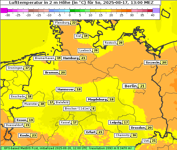 Temperatur, 17. 8. 2025