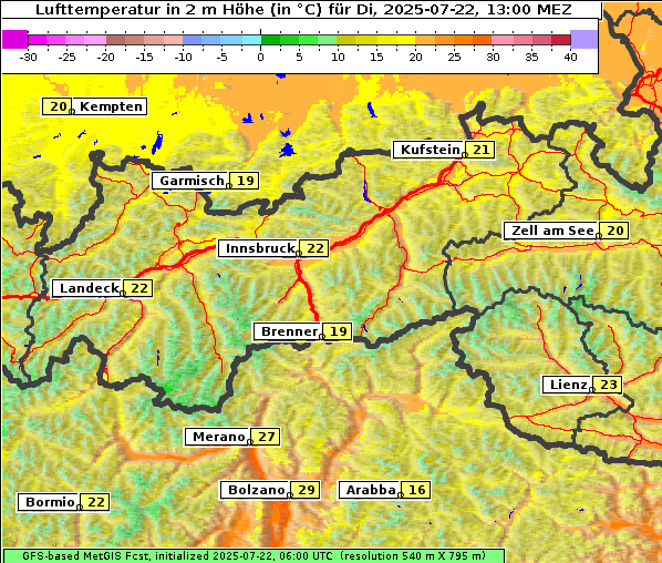 Temperatur, 22. 7. 2025