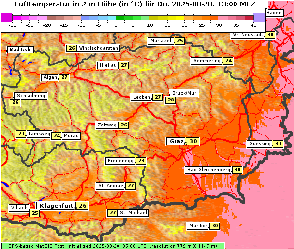 Temperatur, 28. 8. 2025