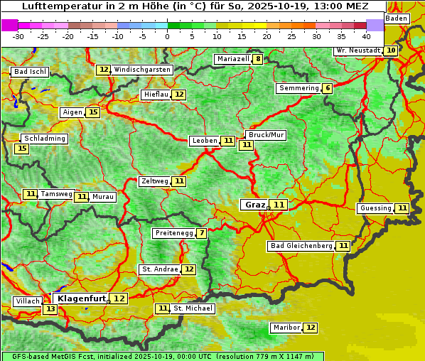 Temperatur, 19. 10. 2025