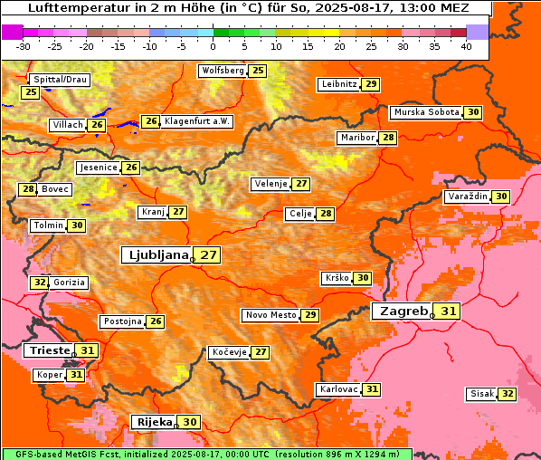 Temperatur, 17. 8. 2025