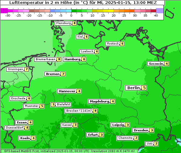 Temperatur, 15. 1. 2025