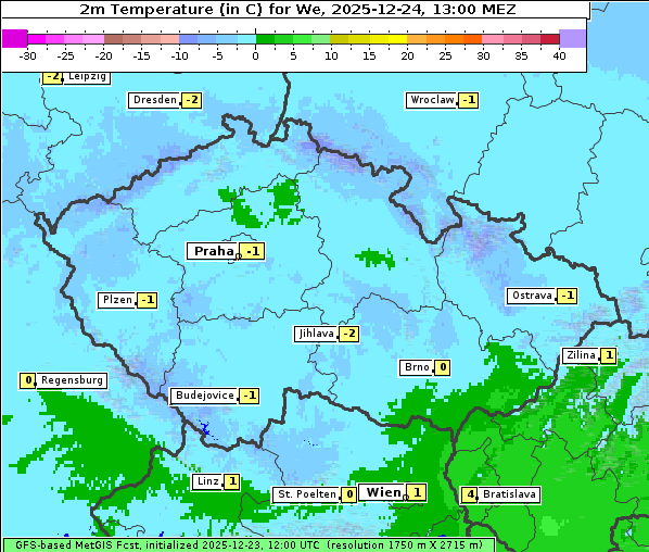 Temperatur, 24. 12. 2025