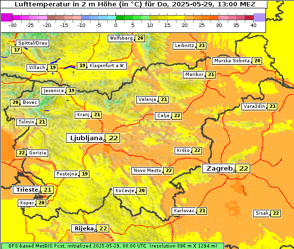Temperatur, 29. 5. 2025