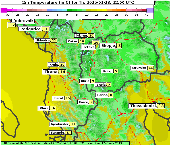 Temperatur, 23. 1. 2025