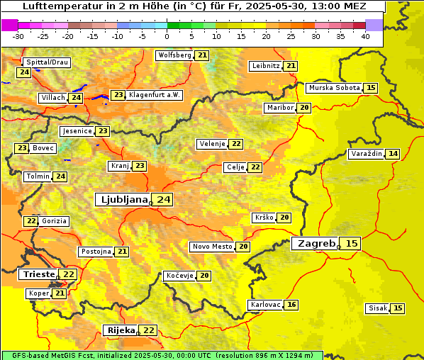 Temperatur, 30. 5. 2025